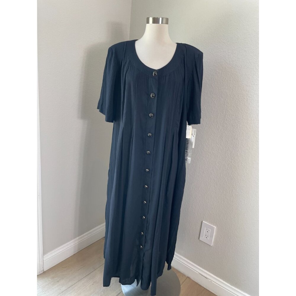 NEW Vintage‎ Caroline Wells Collection Womens Plus16 Black Pleated Maxi Dress
